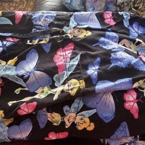 Black Tinkerbell Butterfly Print Scrub Top Size 2x
